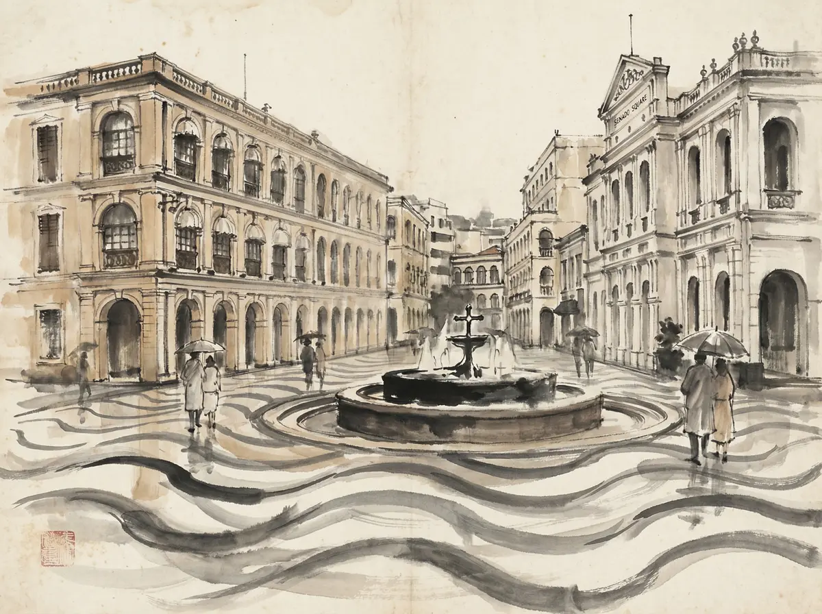 澳门新葡京推荐澳门议事亭前地水墨画风格