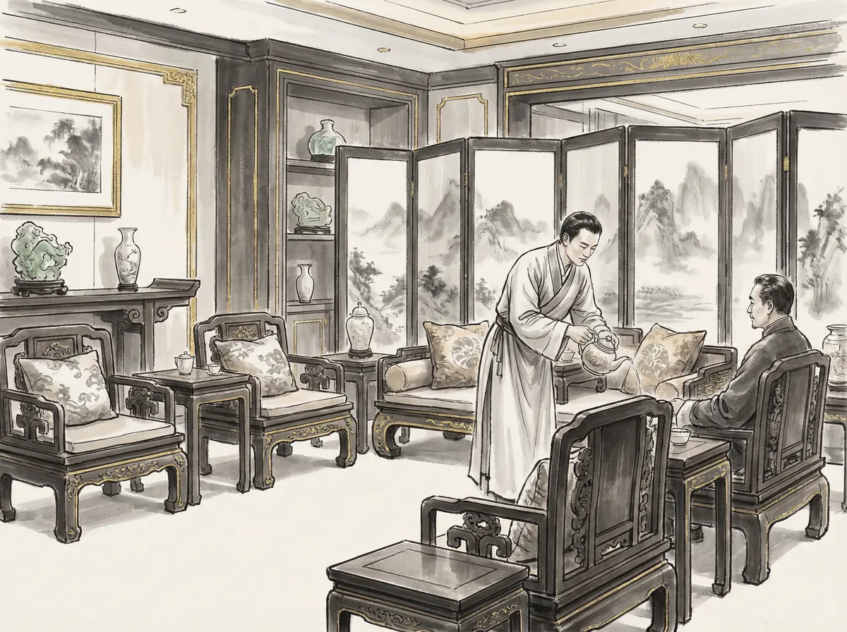 澳门新葡京VIP贵宾厅水墨画展示奢华博弈空间